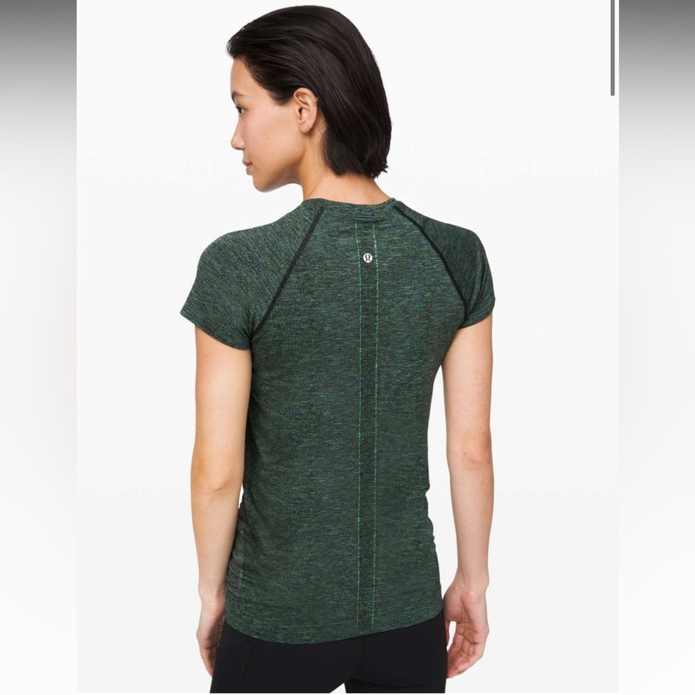 Lululemon Swiftly Speed Short Sleeve Black/Deep Coal/Clean Green/Azure 6